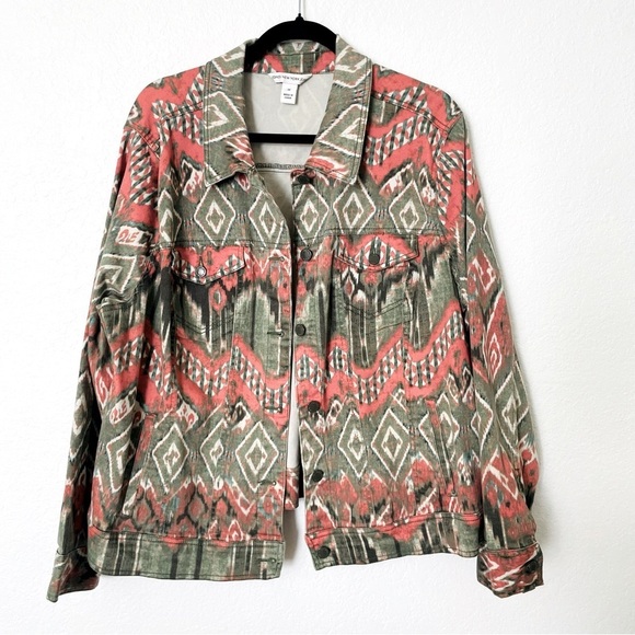 Jones New York Jeans woman jacket size 2X Aztec light weight button down casual - Picture 1 of 8
